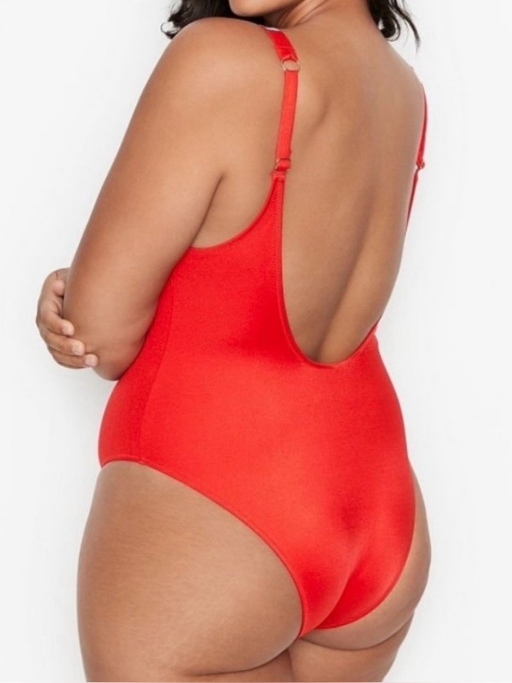 Victoria Secret RED SHINY SILVER Vardia Shine Strap Swim One Piece SZ LARGE - Picture 4 of 13